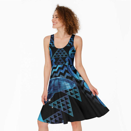 Humpback Whale Matariki New Zealand Midi Dress NZ Maori Paikea Poutama Luxury Blue