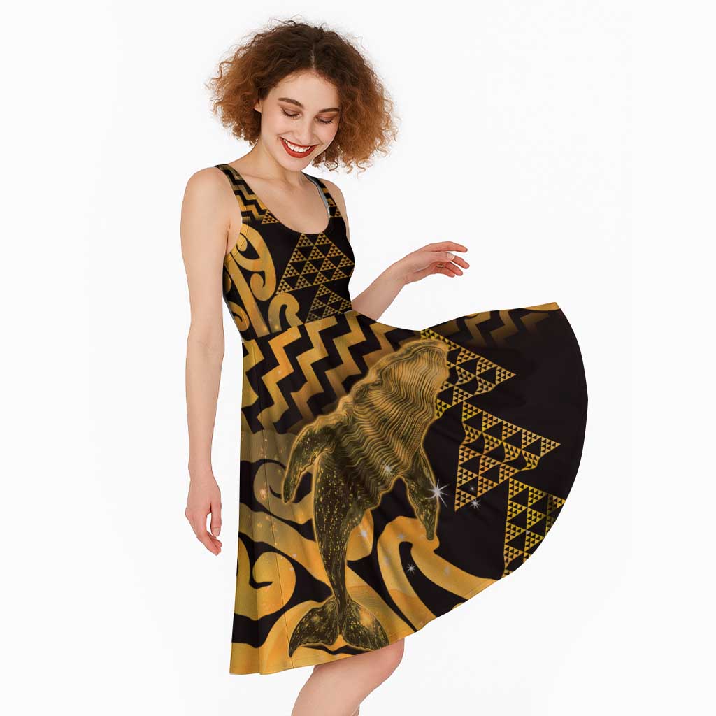 Humpback Whale Matariki New Zealand Midi Dress NZ Maori Paikea Poutama Luxury Gold