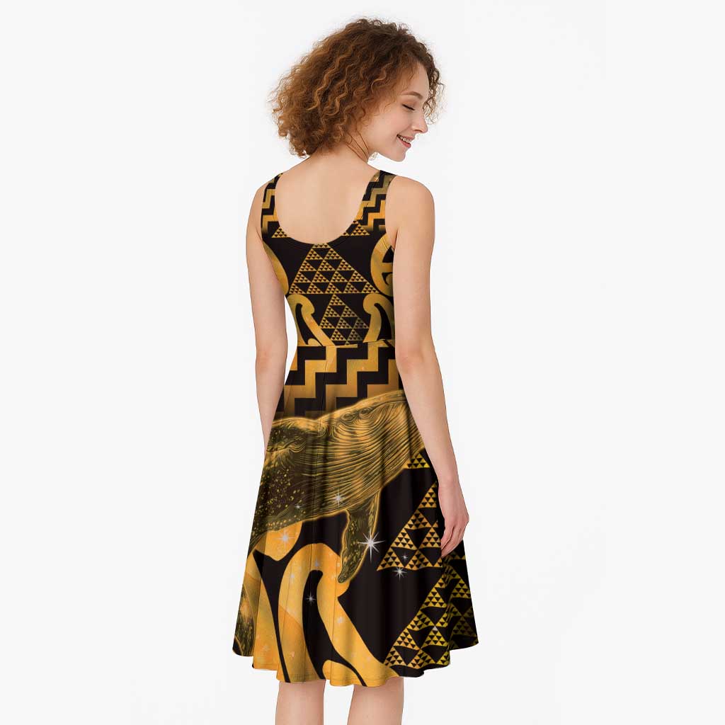 Humpback Whale Matariki New Zealand Midi Dress NZ Maori Paikea Poutama Luxury Gold