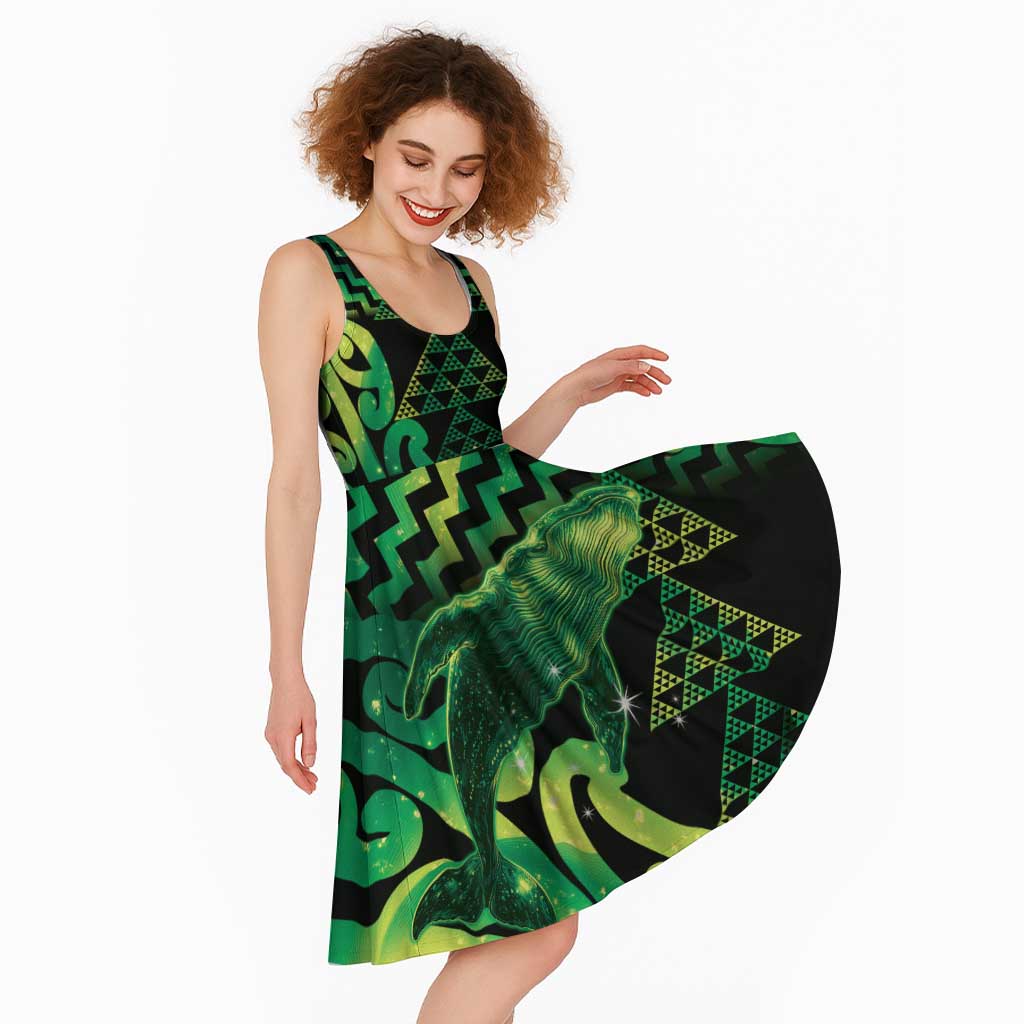 Humpback Whale Matariki New Zealand Midi Dress NZ Maori Paikea Poutama Luxury Green