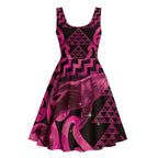 Humpback Whale Matariki New Zealand Midi Dress NZ Maori Paikea Poutama Luxury Pink