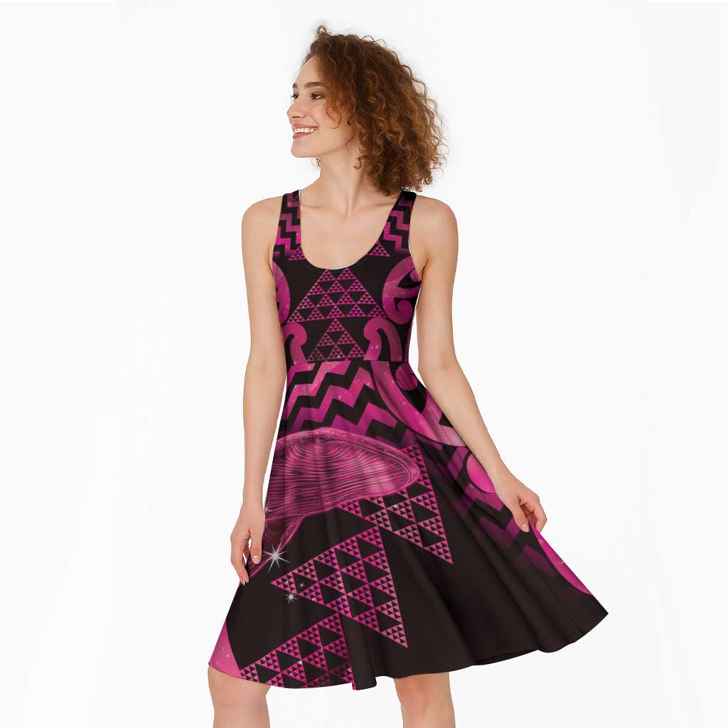 Humpback Whale Matariki New Zealand Midi Dress NZ Maori Paikea Poutama Luxury Pink
