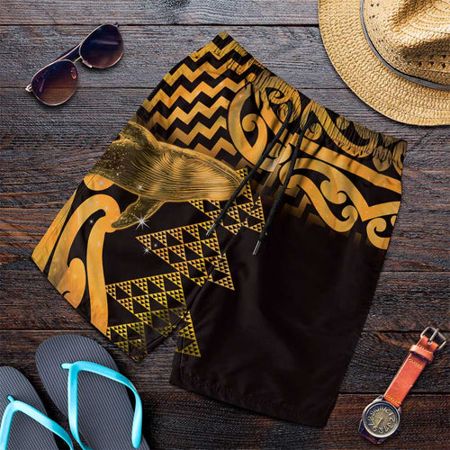Humpback Whale Matariki New Zealand Shorts for Men NZ Maori Paikea Poutama Luxury Gold
