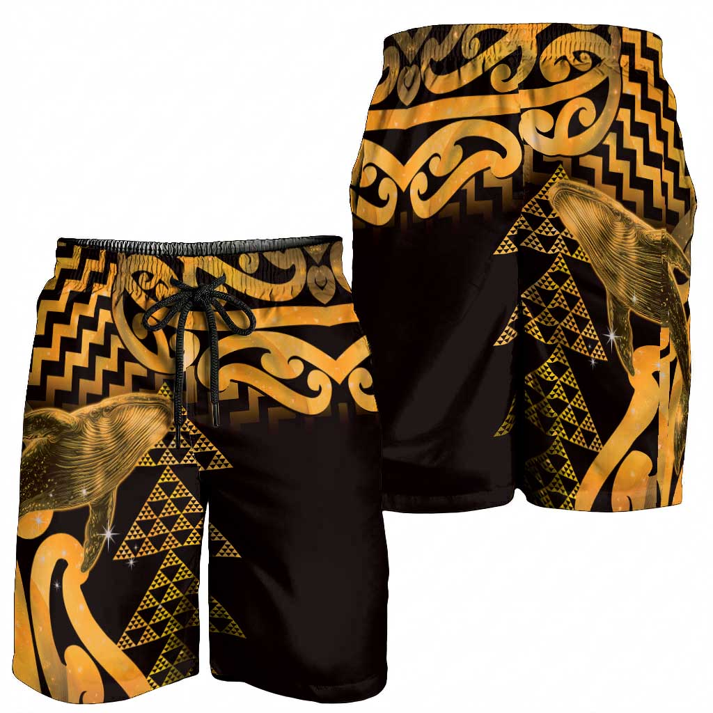 Humpback Whale Matariki New Zealand Shorts for Men NZ Maori Paikea Poutama Luxury Gold