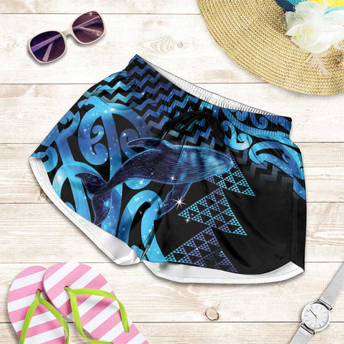 Humpback Whale Matariki New Zealand Shorts for Women NZ Maori Paikea Poutama Luxury Blue