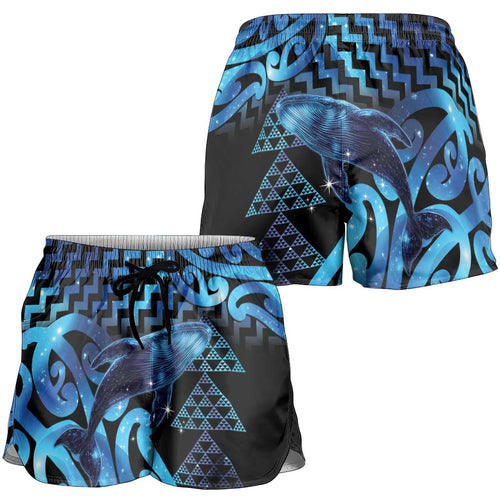 Humpback Whale Matariki New Zealand Shorts for Women NZ Maori Paikea Poutama Luxury Blue