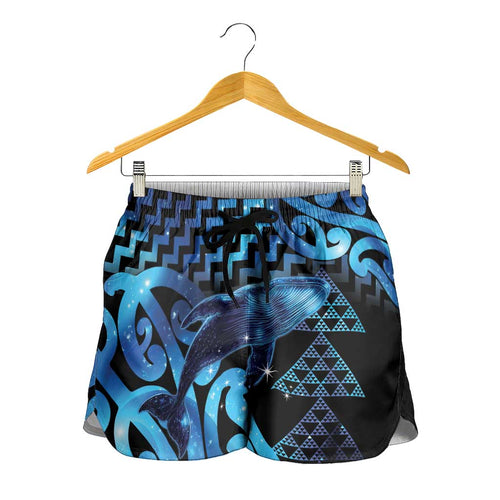Humpback Whale Matariki New Zealand Shorts for Women NZ Maori Paikea Poutama Luxury Blue