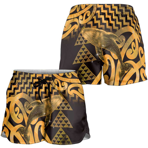 Humpback Whale Matariki New Zealand Shorts for Women NZ Maori Paikea Poutama Luxury Gold