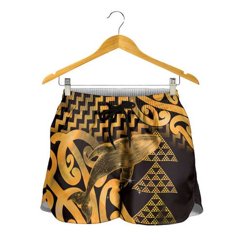 Humpback Whale Matariki New Zealand Shorts for Women NZ Maori Paikea Poutama Luxury Gold