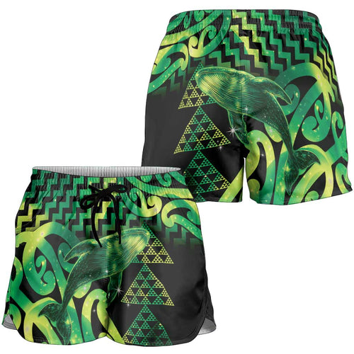 Humpback Whale Matariki New Zealand Shorts for Women NZ Maori Paikea Poutama Luxury Green
