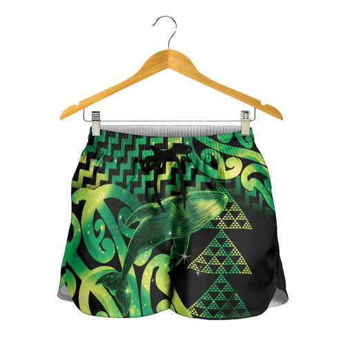 Humpback Whale Matariki New Zealand Shorts for Women NZ Maori Paikea Poutama Luxury Green