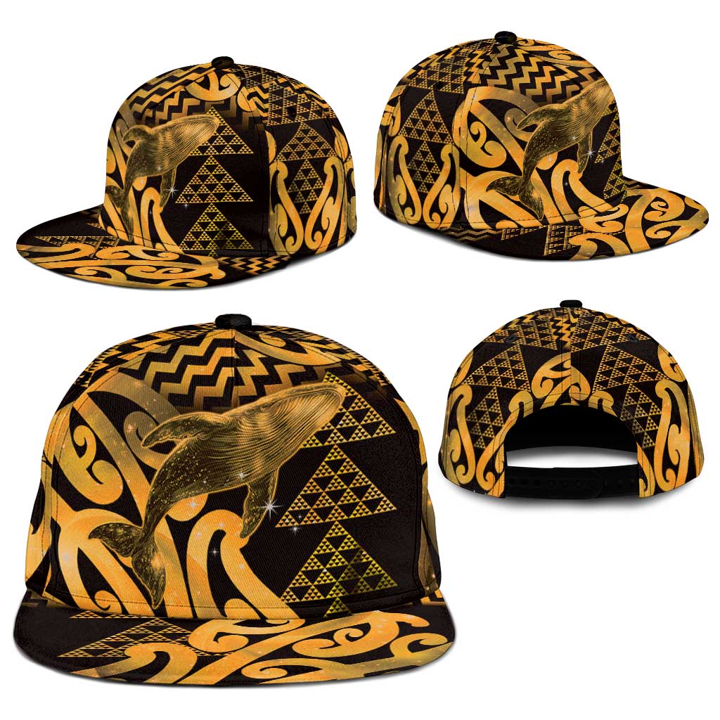 Humpback Whale Matariki New Zealand Snapback Cap NZ Maori Paikea Poutama Luxury Gold