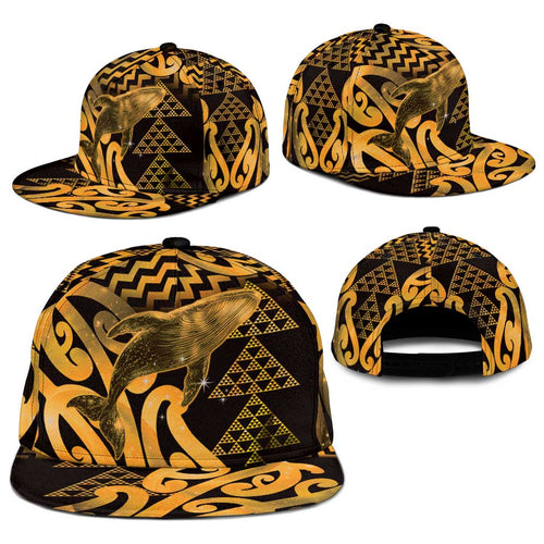 Humpback Whale Matariki New Zealand Snapback Cap NZ Maori Paikea Poutama Luxury Gold