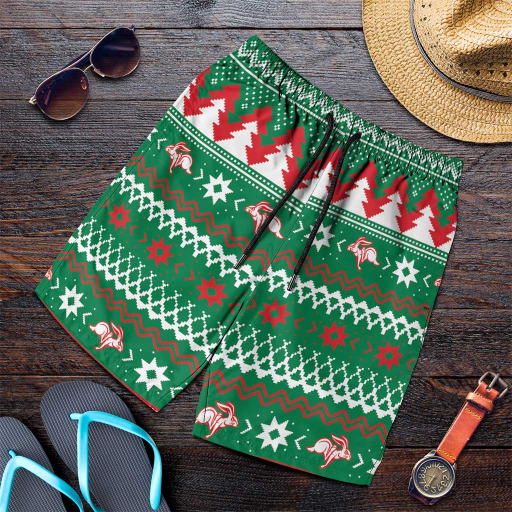Jingle Rabbitohs Jump Shorts for Men Christmas Rugby League Spirit - Aussie Hoodie