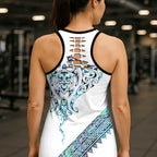 Kahui Whetu Paua Shell Kowhaiwhai Taniko Personalised Hollow Tank Top Manta Ray Shark-Turtle Maori Tribal Style