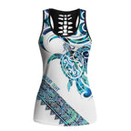 Kahui Whetu Paua Shell Kowhaiwhai Taniko Personalised Hollow Tank Top Turtle Tattoo Maori Tribal Style