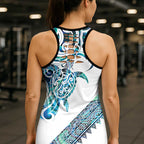 Kahui Whetu Paua Shell Kowhaiwhai Taniko Personalised Hollow Tank Top Turtle Tattoo Maori Tribal Style