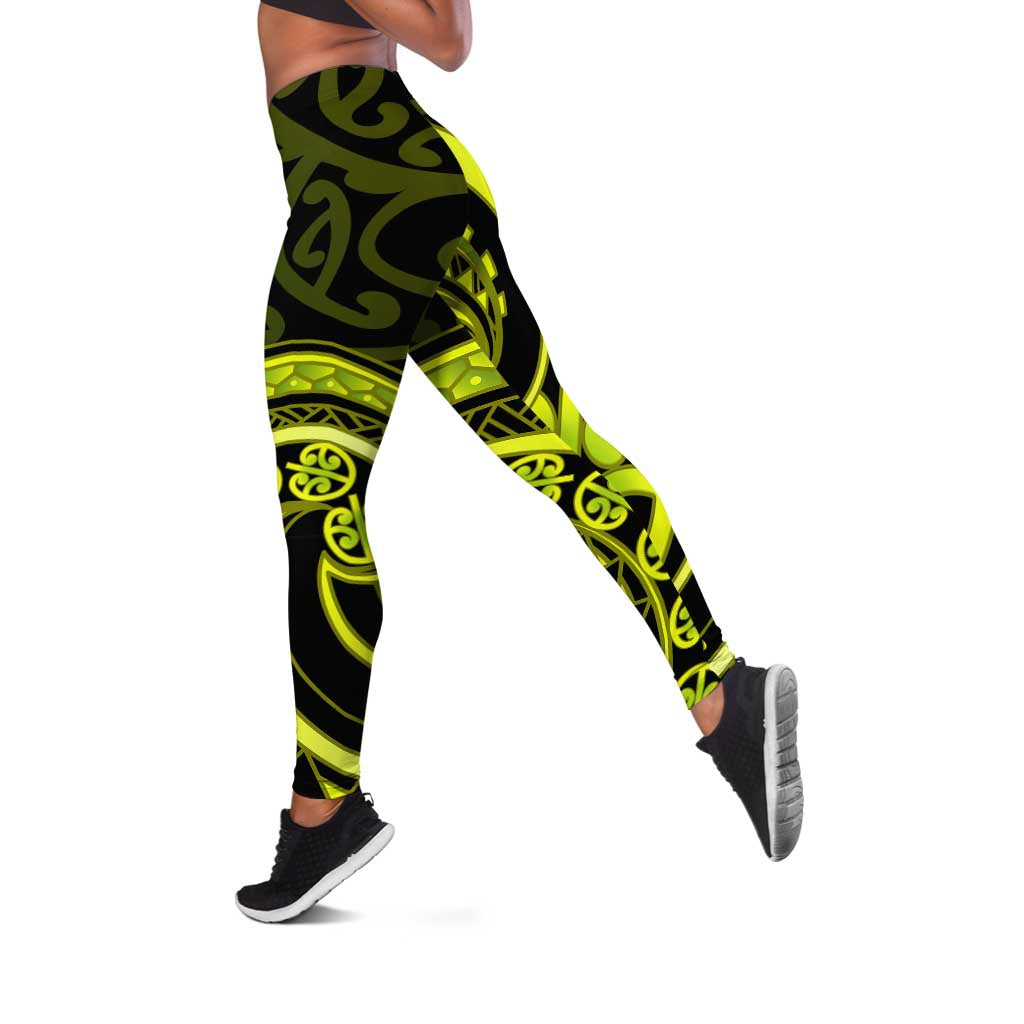 Lime Green New Zealand Mangopare Leggings Aotearoa Maori Koru Style