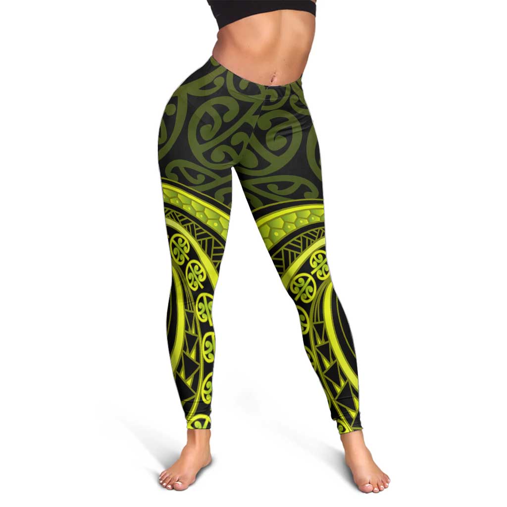 Lime Green New Zealand Mangopare Leggings Aotearoa Maori Koru Style