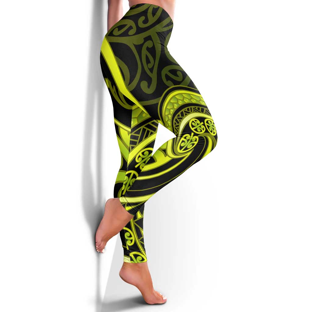 Lime Green New Zealand Mangopare Leggings Aotearoa Maori Koru Style