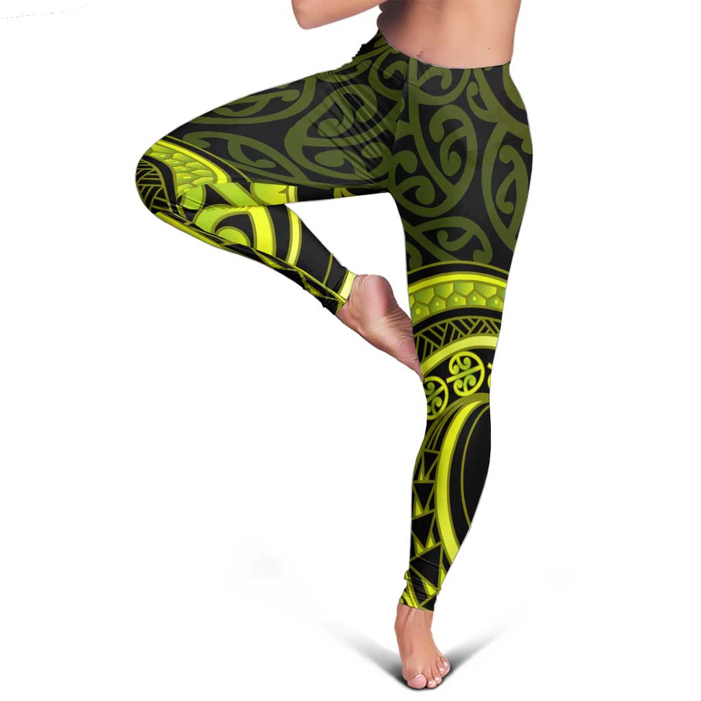 Lime Green New Zealand Mangopare Leggings Aotearoa Maori Koru Style