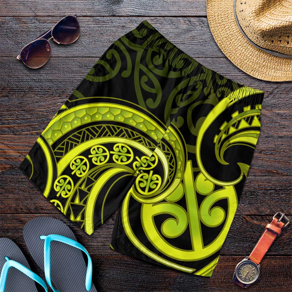 Lime Green New Zealand Mangopare Shorts for Men Aotearoa Maori Koru Style