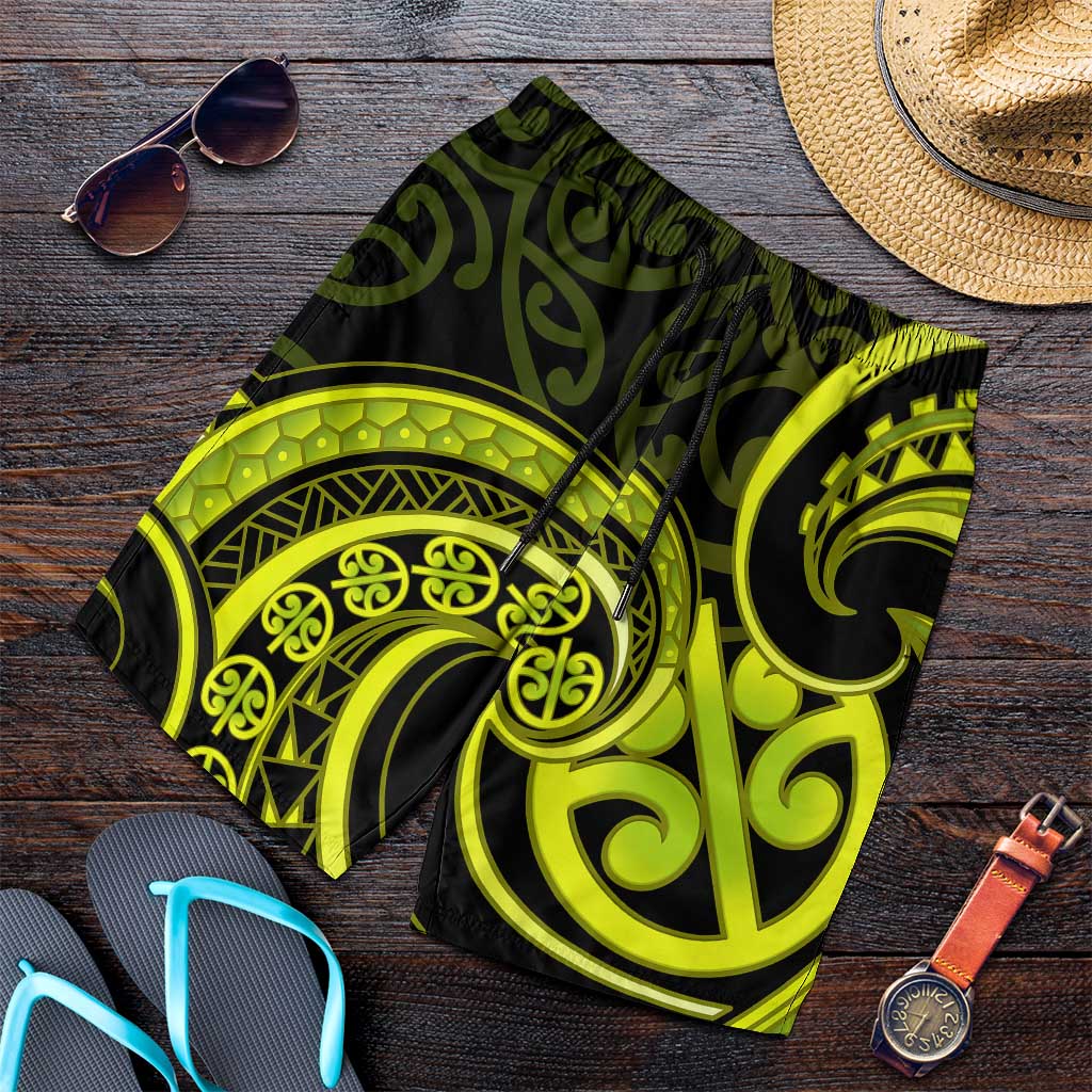 Lime Green New Zealand Mangopare Shorts for Men Aotearoa Maori Koru Style