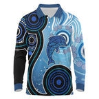 Aboriginal Long Sleeve Polo Shirt Dolphin And Aboriginal Dot Patterns