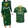 Australia 2024 Rugby Couples Matching Long Sleeve Bodycon Dress and Hawaiian Shirt Go Wallabies