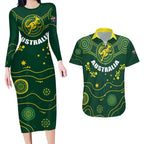 Australia 2024 Rugby Couples Matching Long Sleeve Bodycon Dress and Hawaiian Shirt Go Wallabies