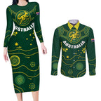 Australia 2024 Rugby Couples Matching Long Sleeve Bodycon Dress and Long Sleeve Button Shirt Go Wallabies