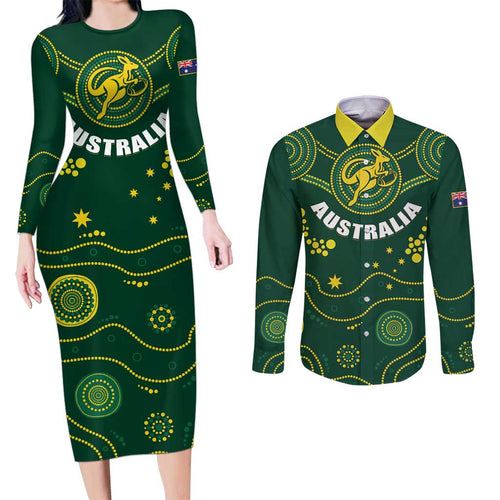 Australia 2024 Rugby Couples Matching Long Sleeve Bodycon Dress and Long Sleeve Button Shirt Go Wallabies