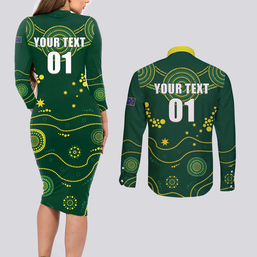 Australia 2024 Rugby Couples Matching Long Sleeve Bodycon Dress and Long Sleeve Button Shirt Go Wallabies