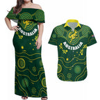 Australia 2024 Rugby Couples Matching Off Shoulder Maxi Dress and Hawaiian Shirt Go Wallabies