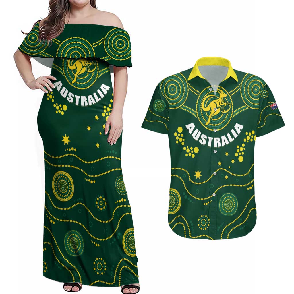 Australia 2024 Rugby Couples Matching Off Shoulder Maxi Dress and Hawaiian Shirt Go Wallabies