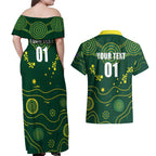 Australia 2024 Rugby Couples Matching Off Shoulder Maxi Dress and Hawaiian Shirt Go Wallabies