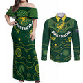 Australia 2024 Rugby Couples Matching Off Shoulder Maxi Dress and Long Sleeve Button Shirt Go Wallabies