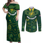 Australia 2024 Rugby Couples Matching Off Shoulder Maxi Dress and Long Sleeve Button Shirt Go Wallabies