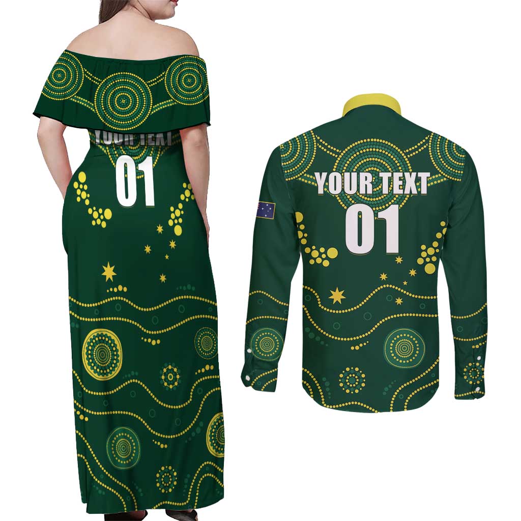 Australia 2024 Rugby Couples Matching Off Shoulder Maxi Dress and Long Sleeve Button Shirt Go Wallabies