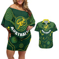 Australia 2024 Rugby Couples Matching Off Shoulder Short Dress and Hawaiian Shirt Go Wallabies