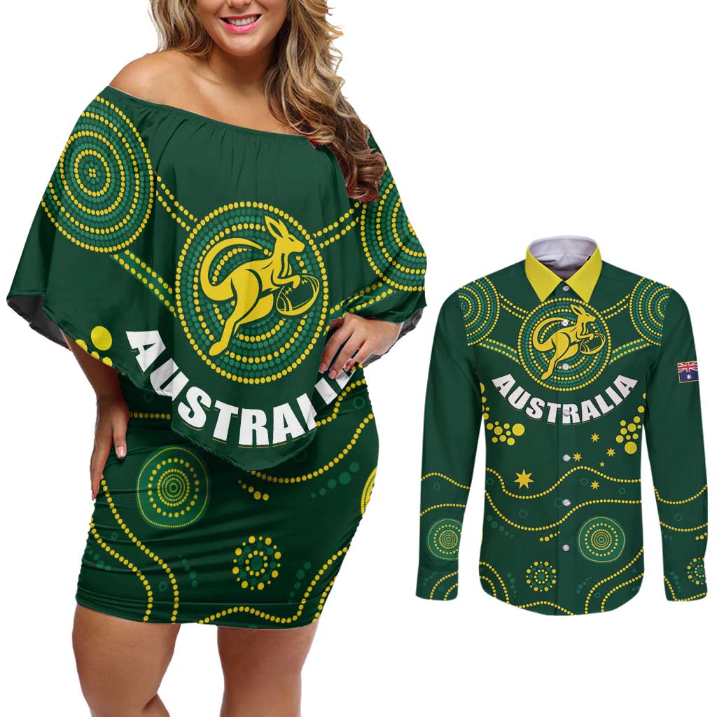 Australia 2024 Rugby Couples Matching Off Shoulder Short Dress and Long Sleeve Button Shirt Go Wallabies