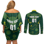 Australia 2024 Rugby Couples Matching Off Shoulder Short Dress and Long Sleeve Button Shirt Go Wallabies