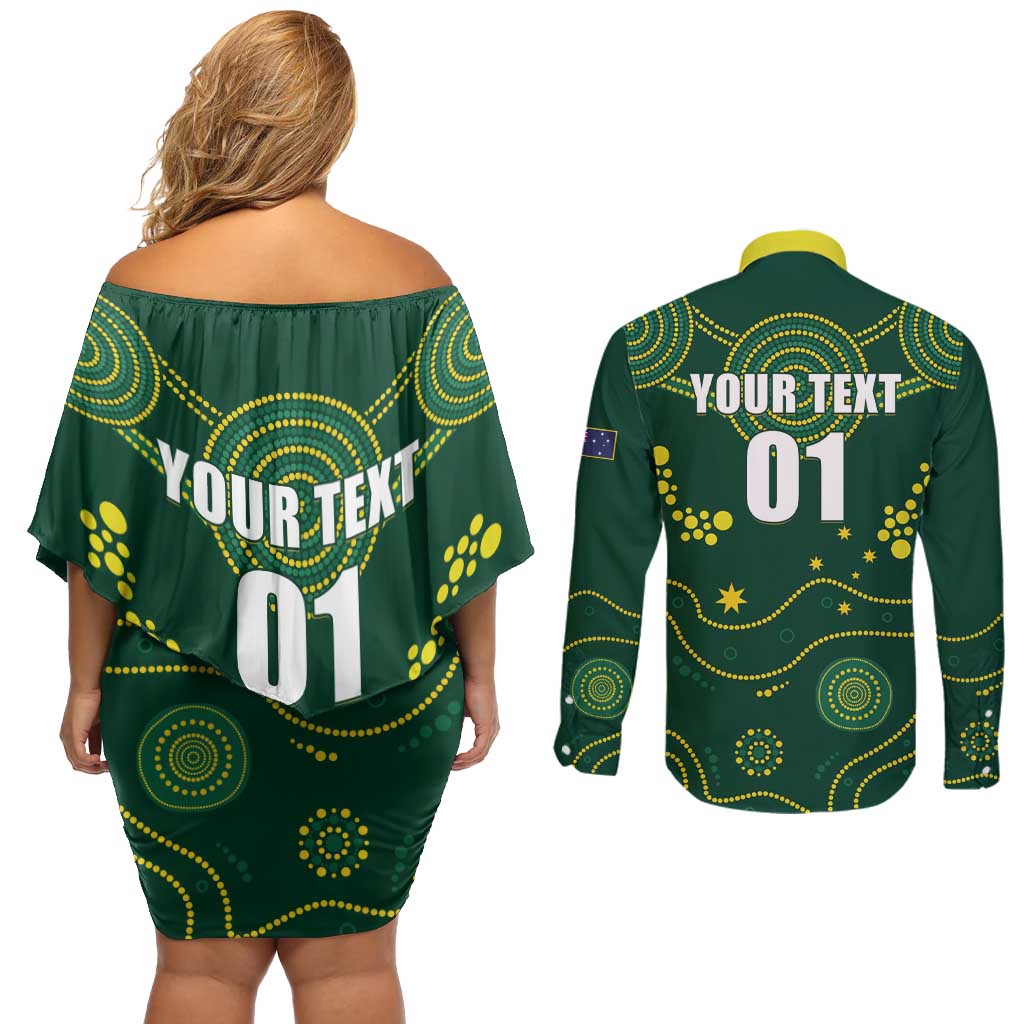 Australia 2024 Rugby Couples Matching Off Shoulder Short Dress and Long Sleeve Button Shirt Go Wallabies