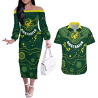 Australia 2024 Rugby Couples Matching Off The Shoulder Long Sleeve Dress and Hawaiian Shirt Go Wallabies