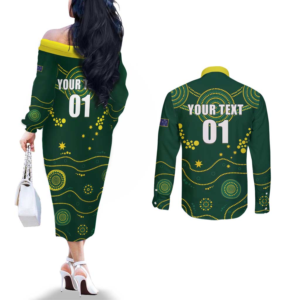 Australia 2024 Rugby Couples Matching Off The Shoulder Long Sleeve Dress and Long Sleeve Button Shirt Go Wallabies