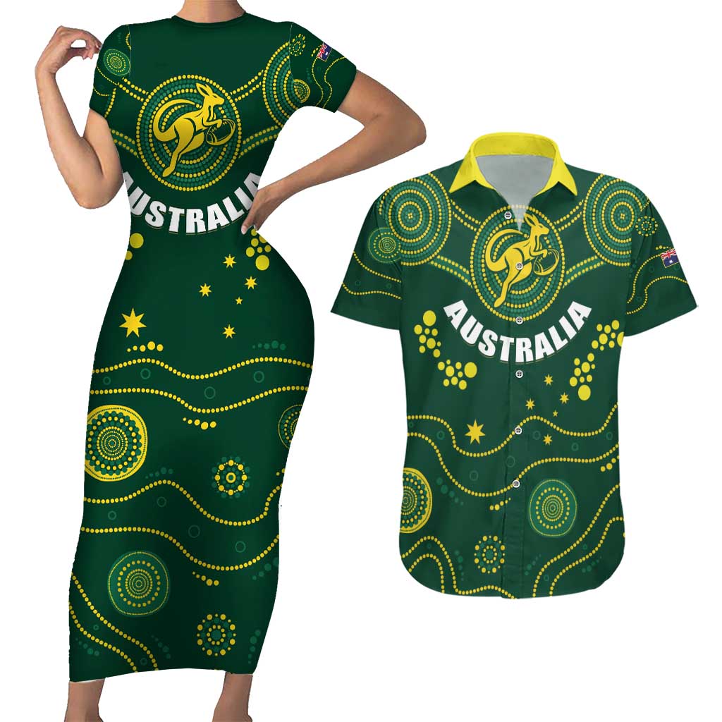 Australia 2024 Rugby Couples Matching Short Sleeve Bodycon Dress and Hawaiian Shirt Go Wallabies
