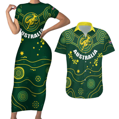 Australia 2024 Rugby Couples Matching Short Sleeve Bodycon Dress and Hawaiian Shirt Go Wallabies
