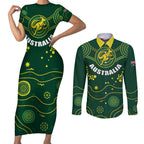 Australia 2024 Rugby Couples Matching Short Sleeve Bodycon Dress and Long Sleeve Button Shirt Go Wallabies