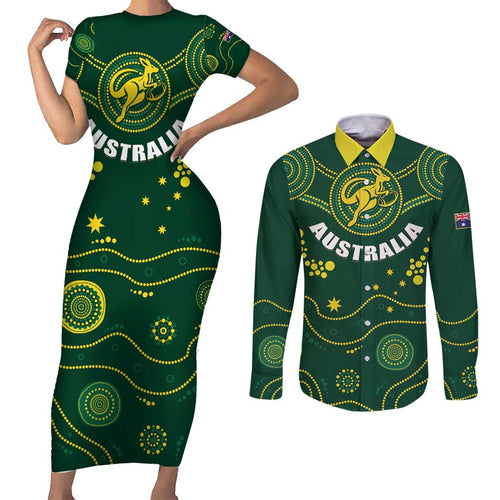 Australia 2024 Rugby Couples Matching Short Sleeve Bodycon Dress and Long Sleeve Button Shirt Go Wallabies