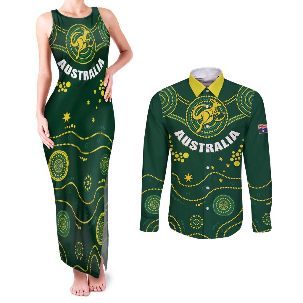 Australia 2024 Rugby Couples Matching Tank Maxi Dress and Long Sleeve Button Shirt Go Wallabies